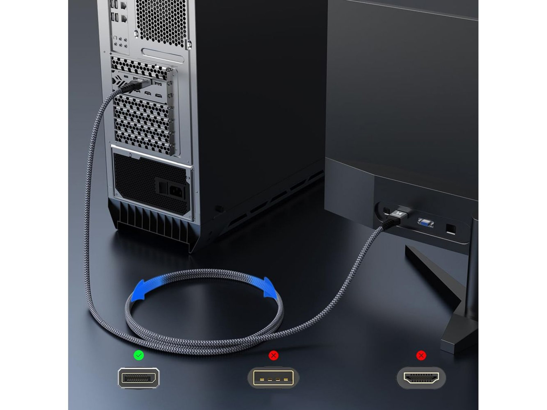 Cable Wozinsky WPS-16AYL2S DisplayPort 2.1 80 Gb/s 16K@60Hz 8K@120Hz 4K@240Hz HDR HDCP DSC - negro