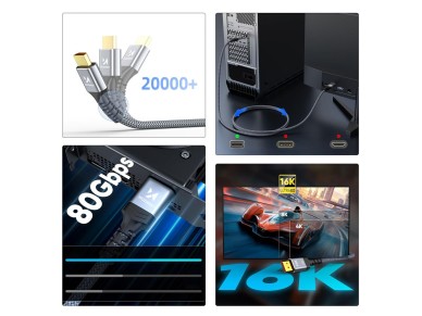 Cabo DisplayPort 2.1 Wozinsky WPS-16AYL1S 80Gb/s 16K@60Hz 8K@120Hz 4K@240Hz HDR HDCP DSC 1m - Preto