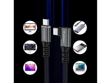 Cable angular 4K Wozinsky WPS3-UY41S USB-C USB4 de 40 Gb/s y 240 W, 1 m - Negro