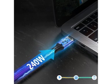 Cable angular 4K Wozinsky WPS3-UY41S USB-C USB4 de 40 Gb/s y 240 W, 1 m - Negro