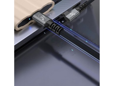 Cable angular 4K Wozinsky WPS3-UY41S USB-C USB4 de 40 Gb/s y 240 W, 1 m - Negro