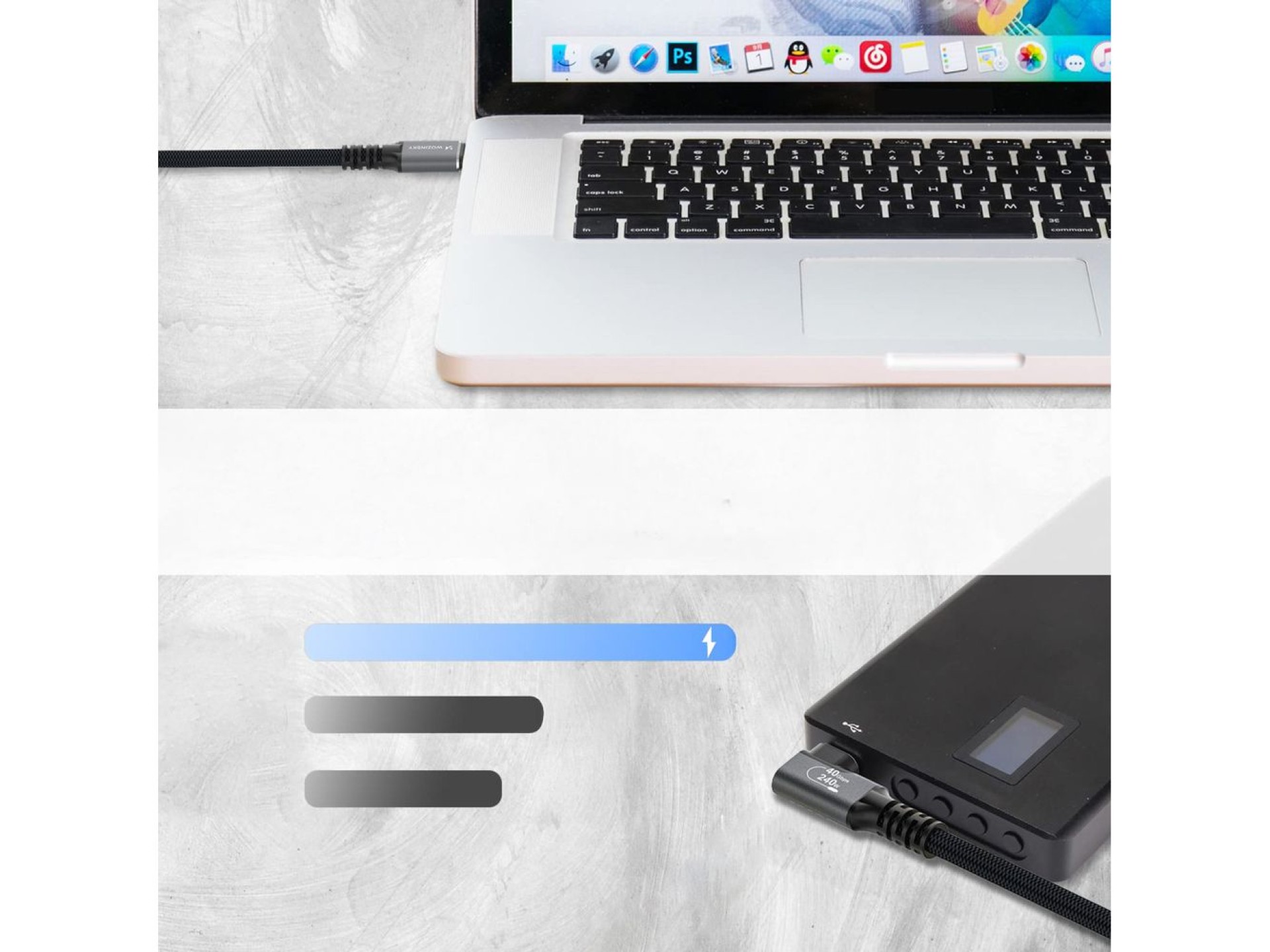 Cabo Wozinsky WPS2-UY41S USB-C USB4 40Gb/s 240W 2m Angular - Preto