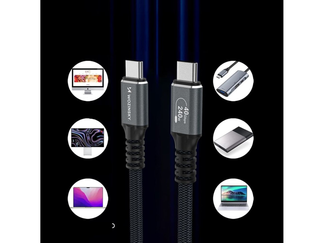 Wozinsky WPS-UY415S USB-C USB4 Cable 40Gb/s 240W 1.5m 4K - Black