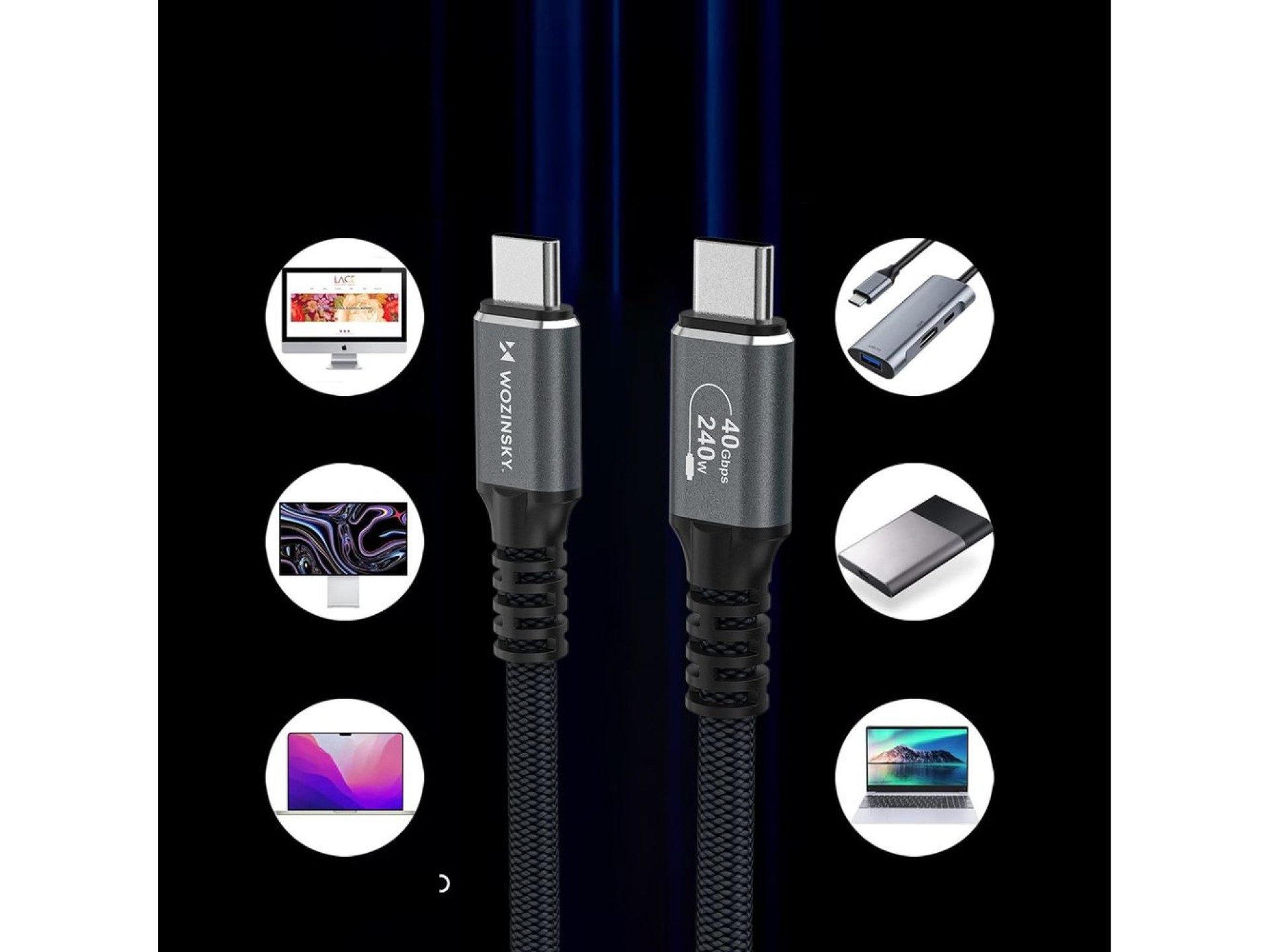 Cabo Wozinsky WPS-UY41S USB-C USB4 40Gb/s 240W 1m 4K - Preto