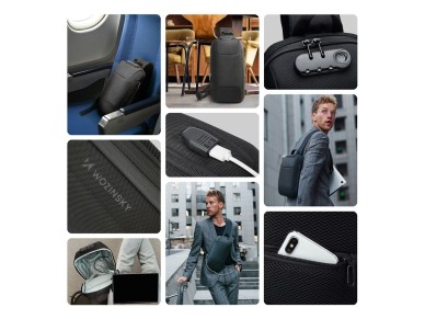 Mochila urbana antirrobo Wozinsky Premium de un solo hombro con organizador y puerto USB - Negra Mochila urbana antirrobo Wozinsky Premium de un solo hombro con organizador y puerto USB - Negra