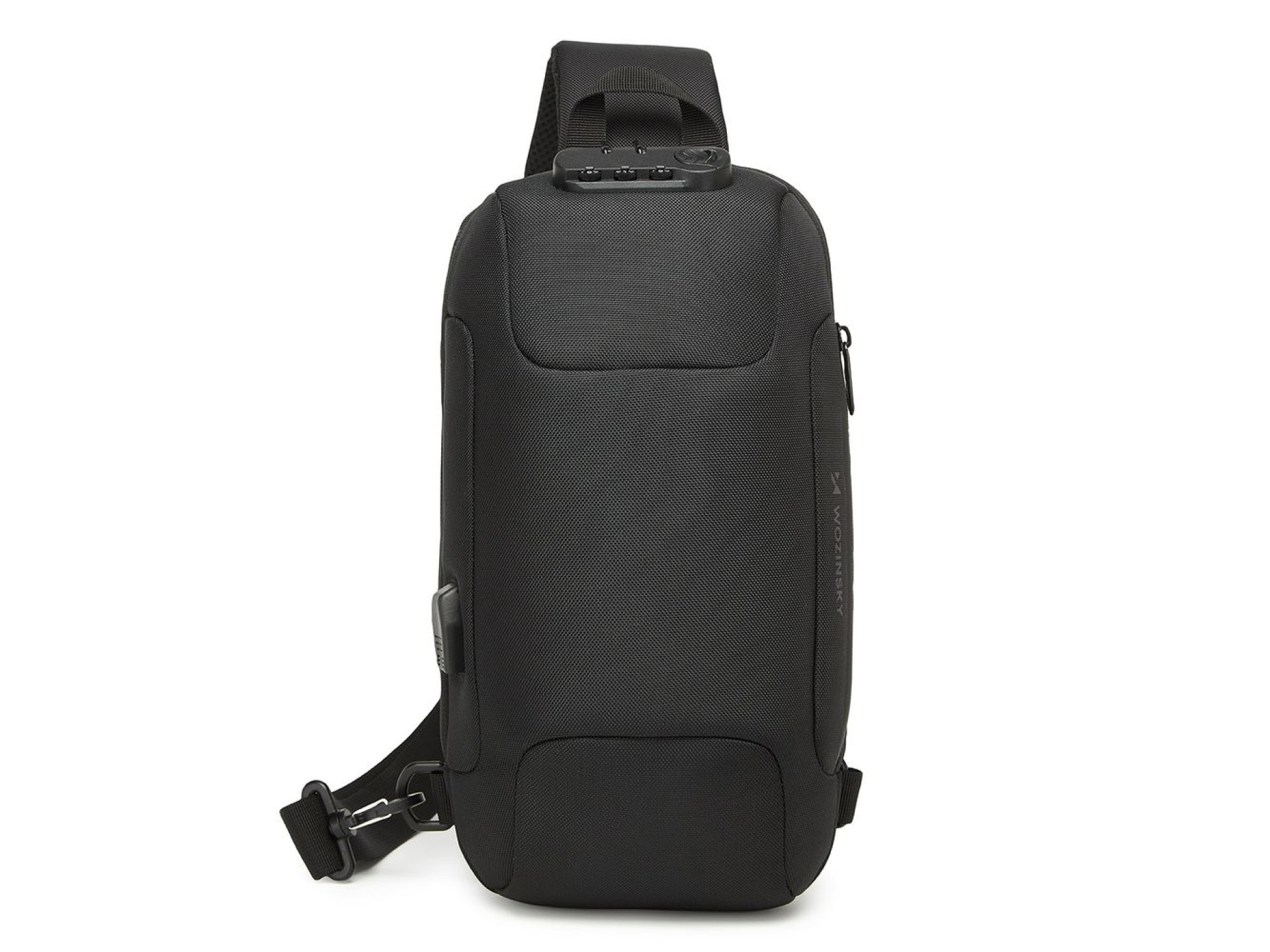Mochila urbana premium Wozinsky com alça única, sistema antifurto, organizador e entrada USB - Preta