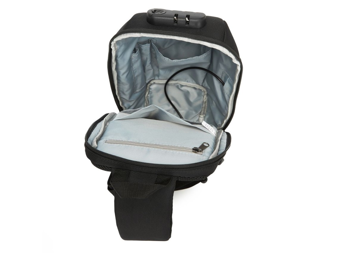 Mochila urbana premium Wozinsky com alça única, sistema antifurto, organizador e entrada USB - Preta