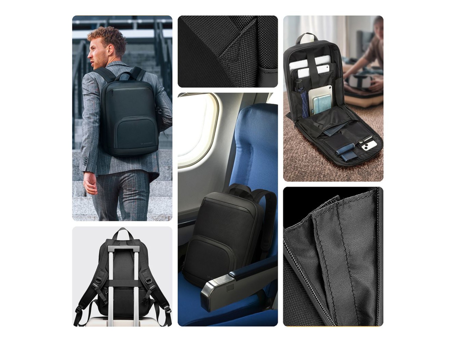 Mochila impermeável premium para laptop Wozinsky - Preta