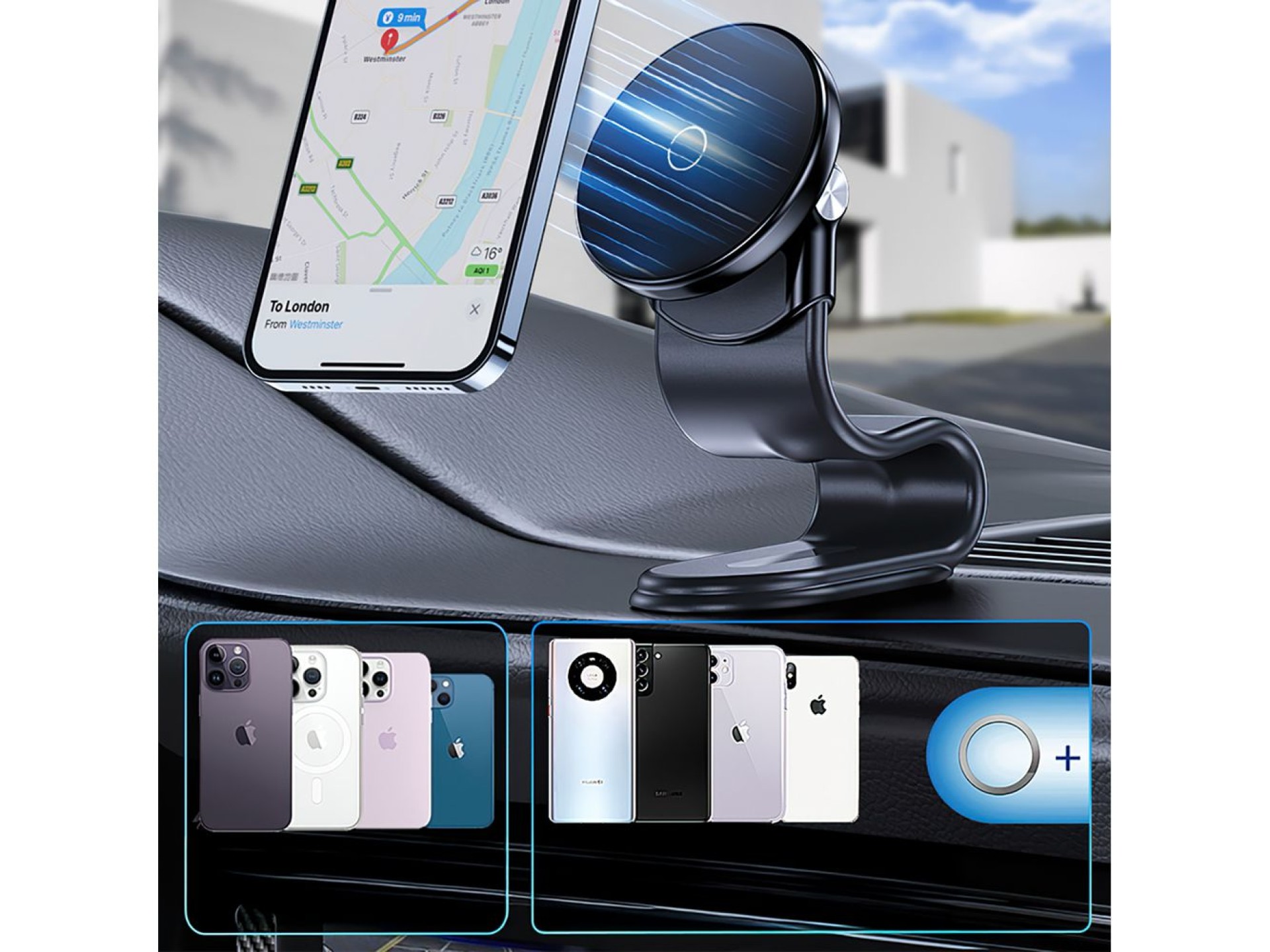 Suporte magnético para carro Wozinsky WCZ2Y2S com carregador indutivo MagSafe de 15 W para painel do