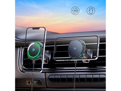 Suporte para carro Wozinsky WCT5-Q6S2Y com carregador indutivo Qi/MagSafe de 15 W para grade de vent Suporte para carro Wozinsky WCT5-Q6S2Y com carregador indutivo Qi/MagSafe de 15 W para grade de vent