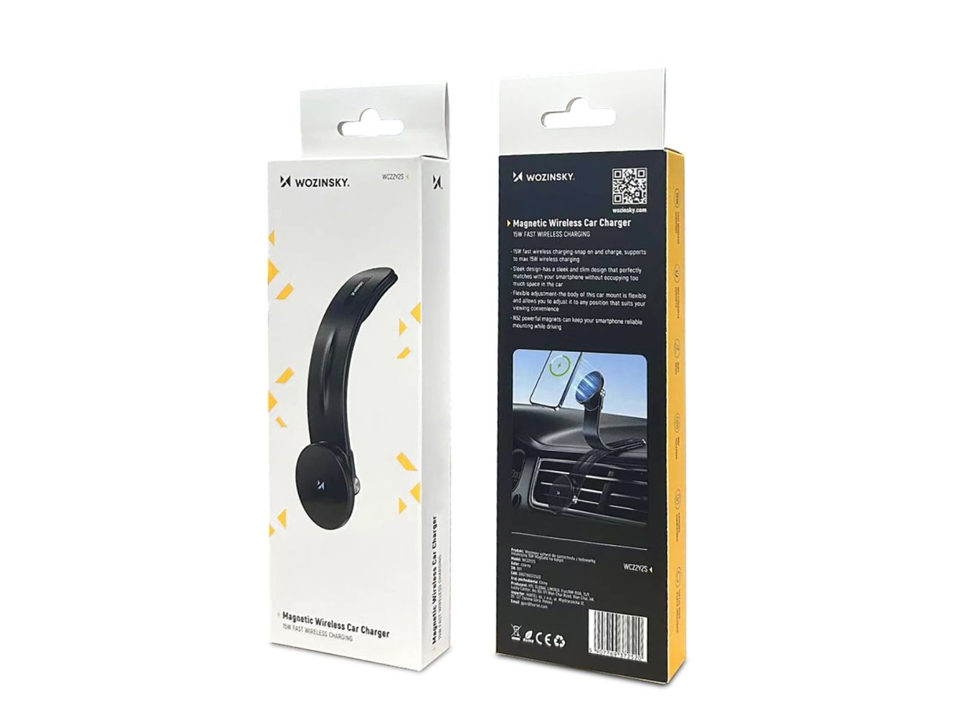 Suporte magnético para carro Wozinsky WCZ2Y2S com carregador indutivo MagSafe de 15 W para painel do