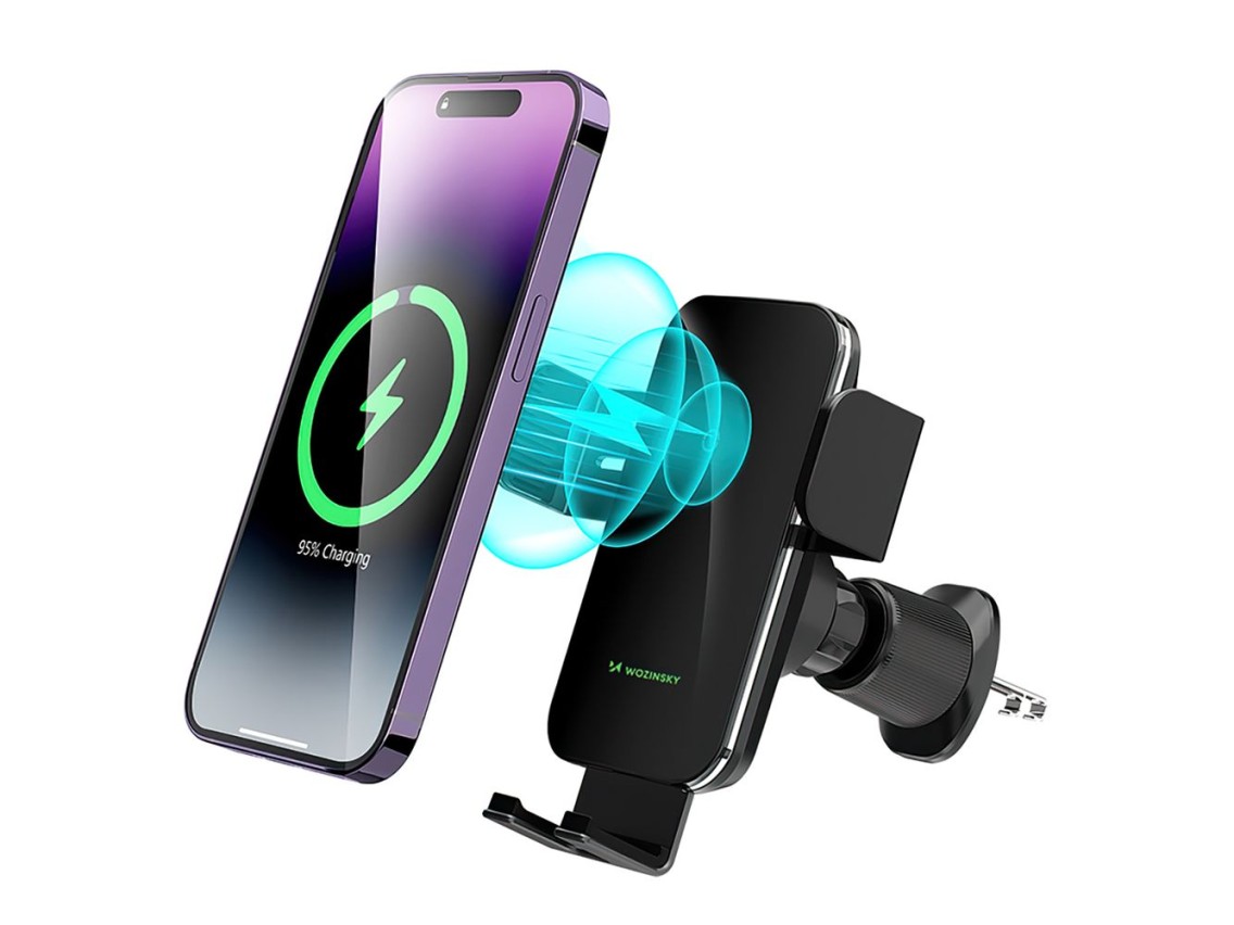 Wozinsky WEDZ-3Y8S clamp car holder with 15W inductive charger for phone on the air vent - black