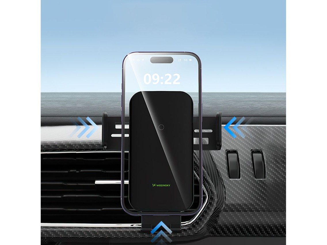 Wozinsky WEDZ-3Y8S clamp car holder with 15W inductive charger for phone on the air vent - black
