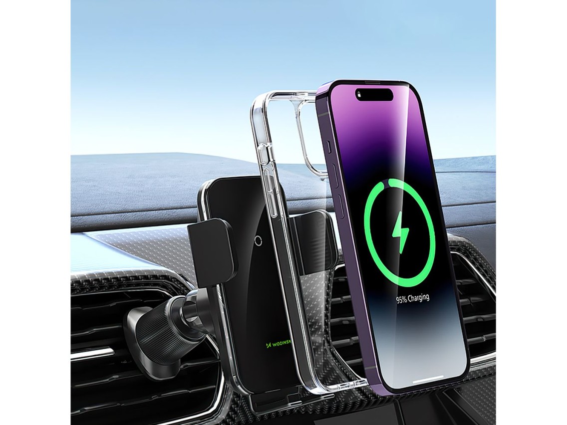Wozinsky WEDZ-3Y8S clamp car holder with 15W inductive charger for phone on the air vent - black