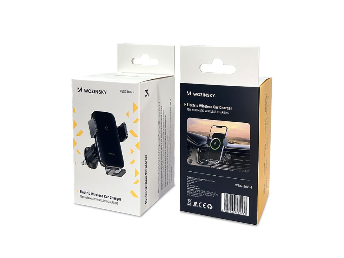 Wozinsky WEDZ-3Y8S clamp car holder with 15W inductive charger for phone on the air vent - black