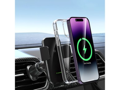 Wozinsky WEDZ-3Y8S clamp car holder with 15W inductive charger for phone on the air vent - black