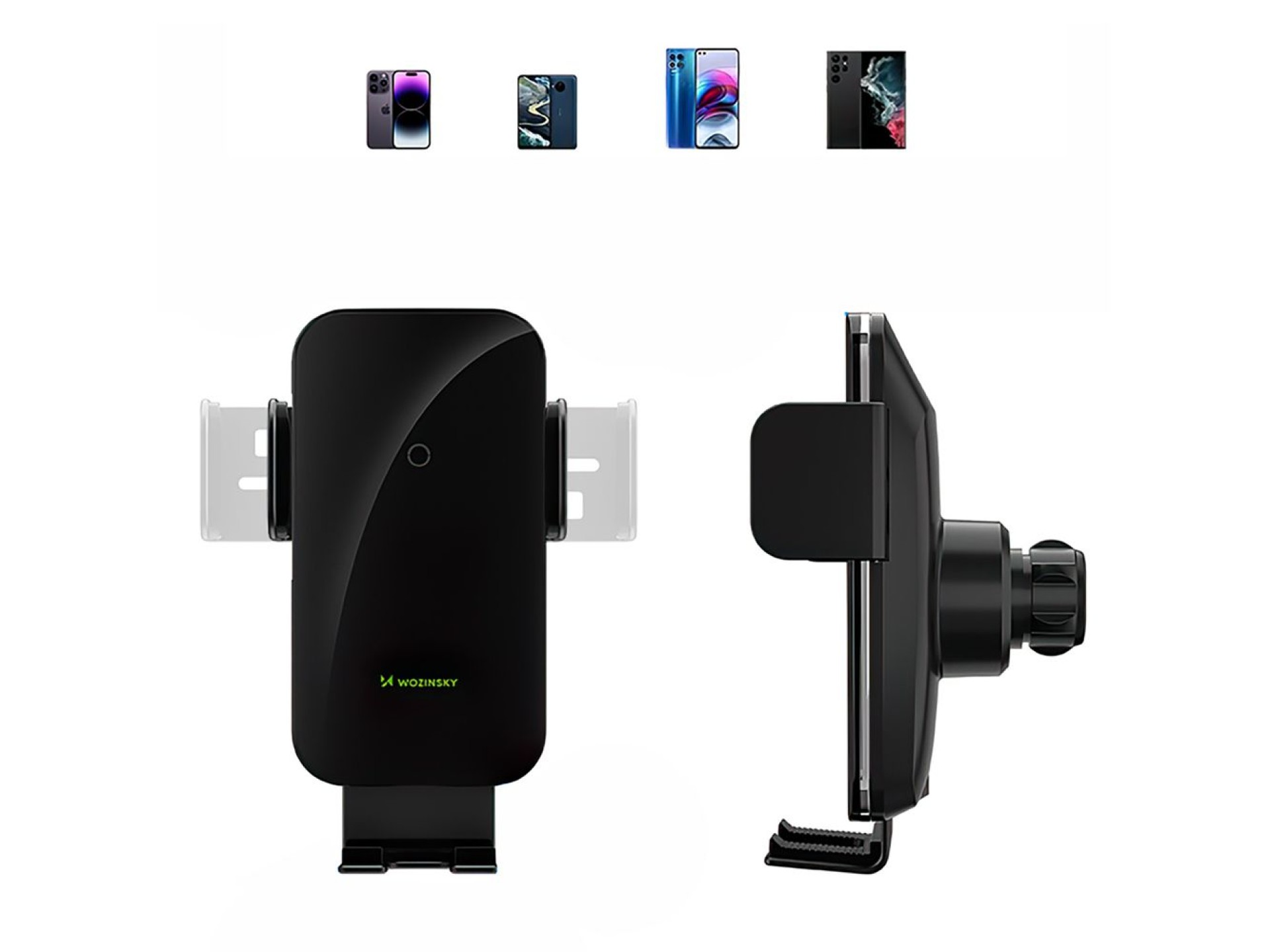 Wozinsky WEDZ-3Y8S clamp car holder with 15W inductive charger for phone on the air vent - black
