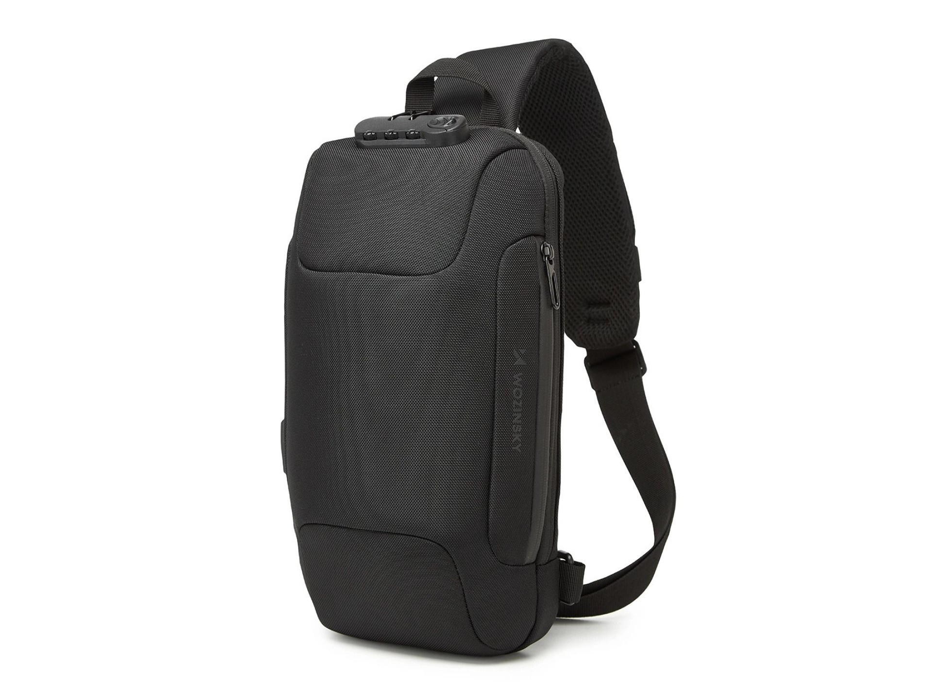 Mochila urbana premium Wozinsky com alça única, sistema antifurto, organizador e entrada USB - Preta