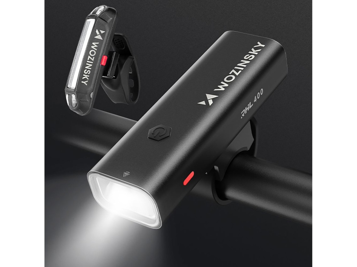 Juego de luces delanteras (400 lm) y traseras USB-C para bicicleta Wozinsky WSBLB2 - Negro