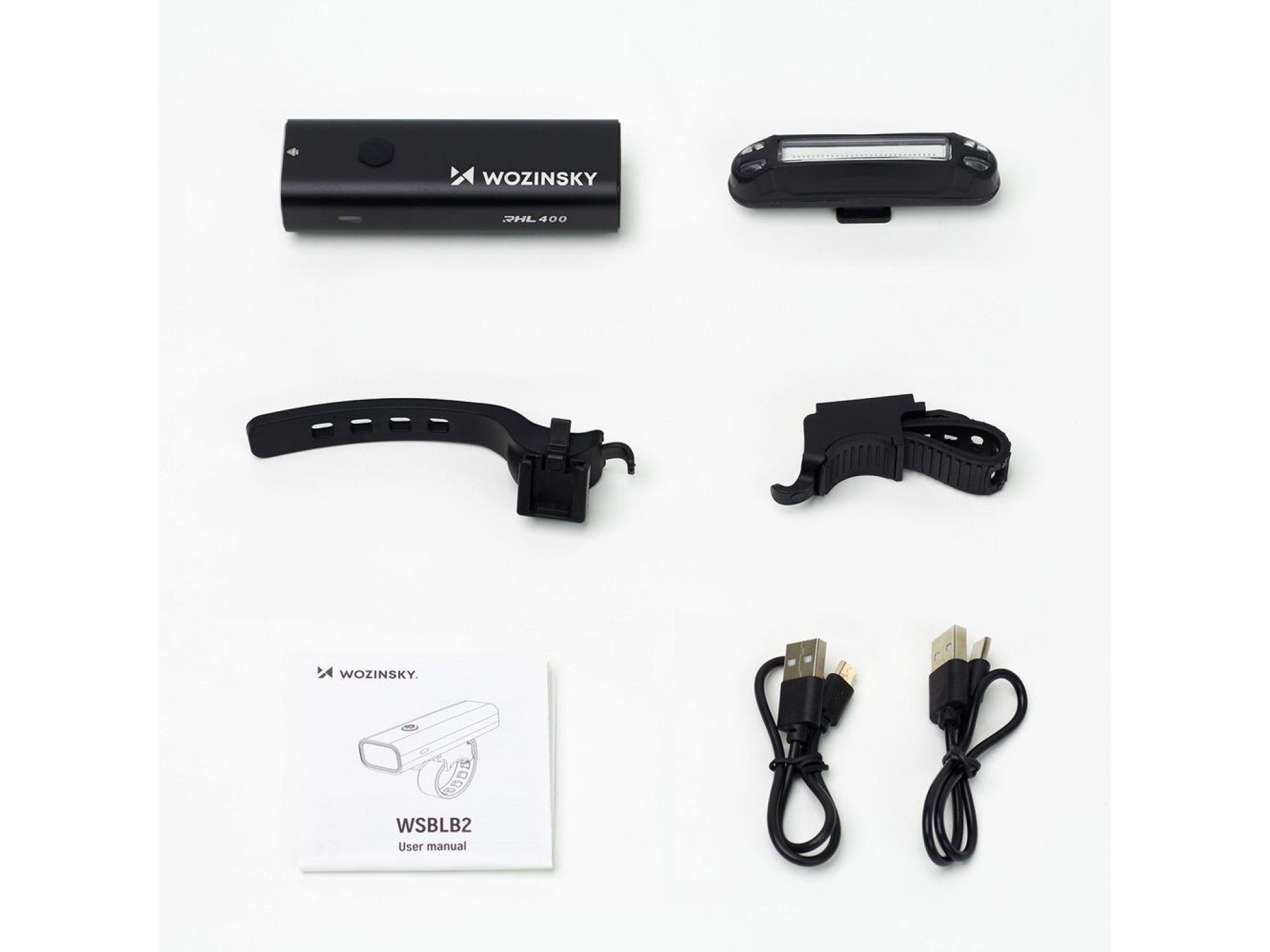 Juego de luces delanteras (400 lm) y traseras USB-C para bicicleta Wozinsky WSBLB2 - Negro
