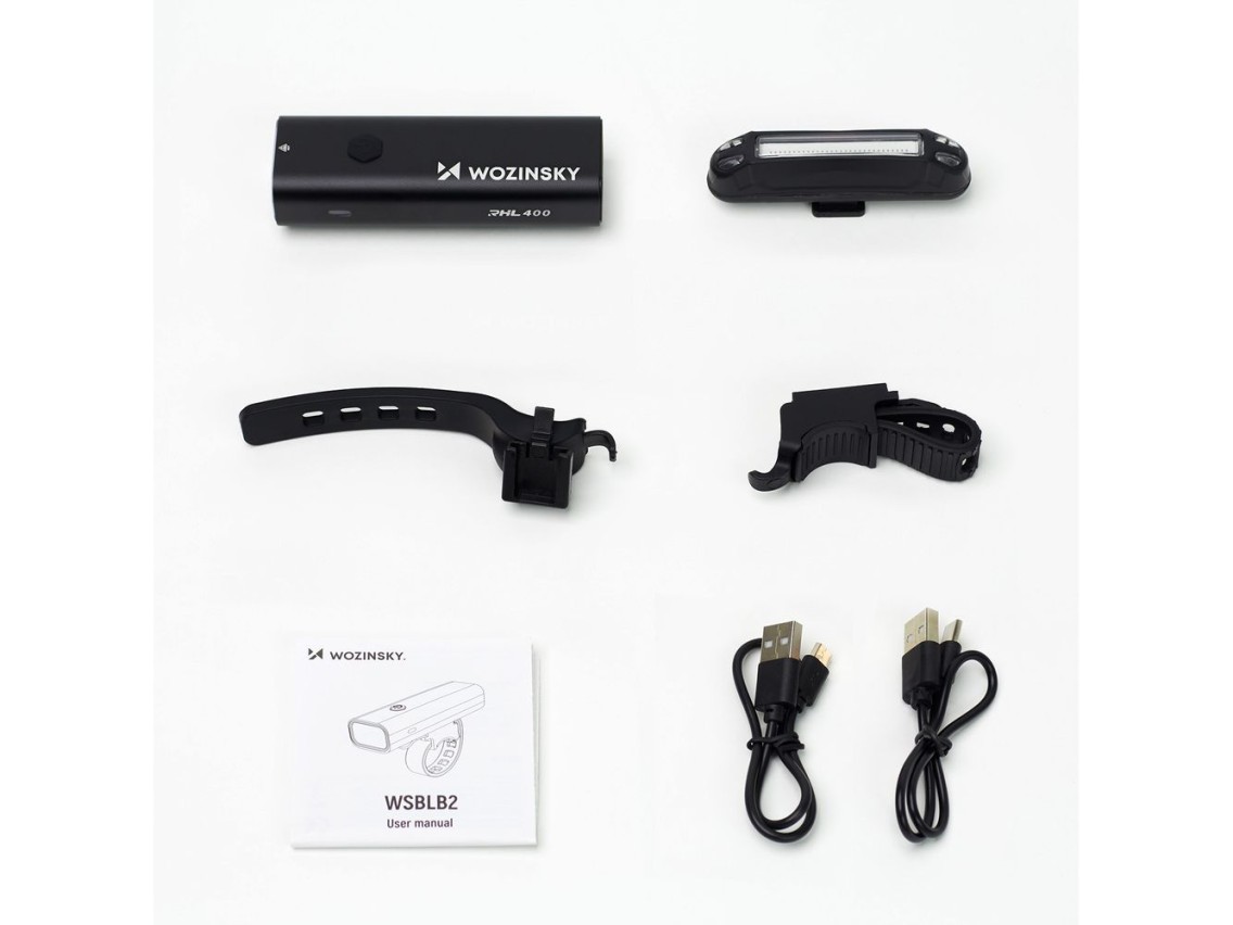 Juego de luces delanteras (400 lm) y traseras USB-C para bicicleta Wozinsky WSBLB2 - Negro