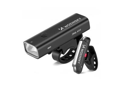 Juego de luces delanteras (400 lm) y traseras USB-C para bicicleta Wozinsky WSBLB2 - Negro