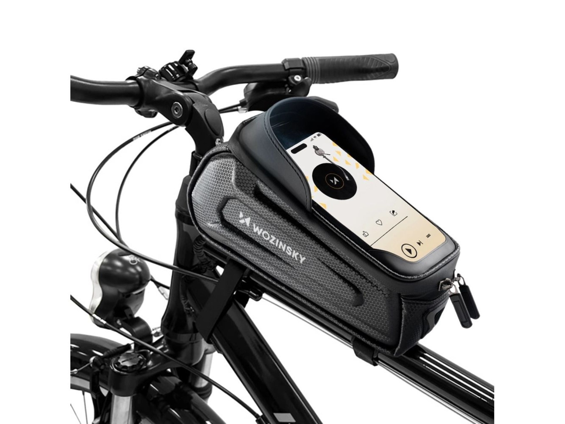 Bolsa para bicicleta Wozinsky para el cuadro, reforzada, con bolsillo para el teléfono, 1,7 l - negr