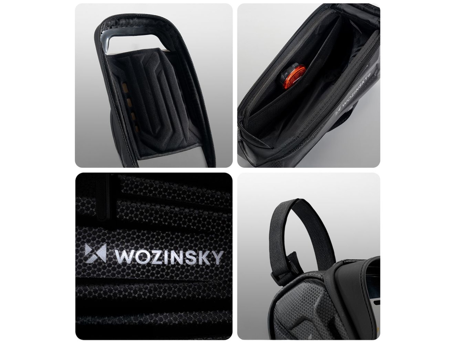 Bolsa para bicicleta Wozinsky para el cuadro, reforzada, con bolsillo para el teléfono, 1,7 l - negr