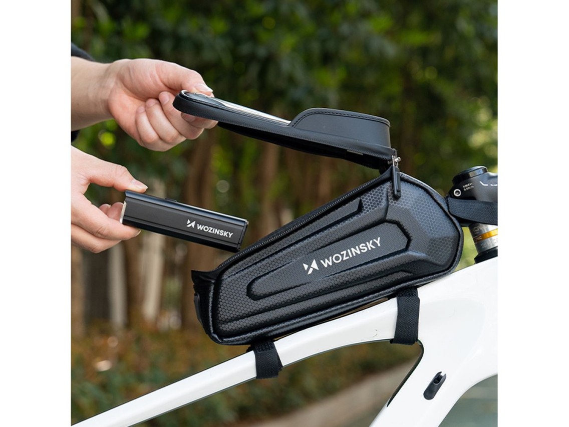 Bolsa para bicicleta Wozinsky para el cuadro, reforzada, con bolsillo para el teléfono, 1,7 l - negr