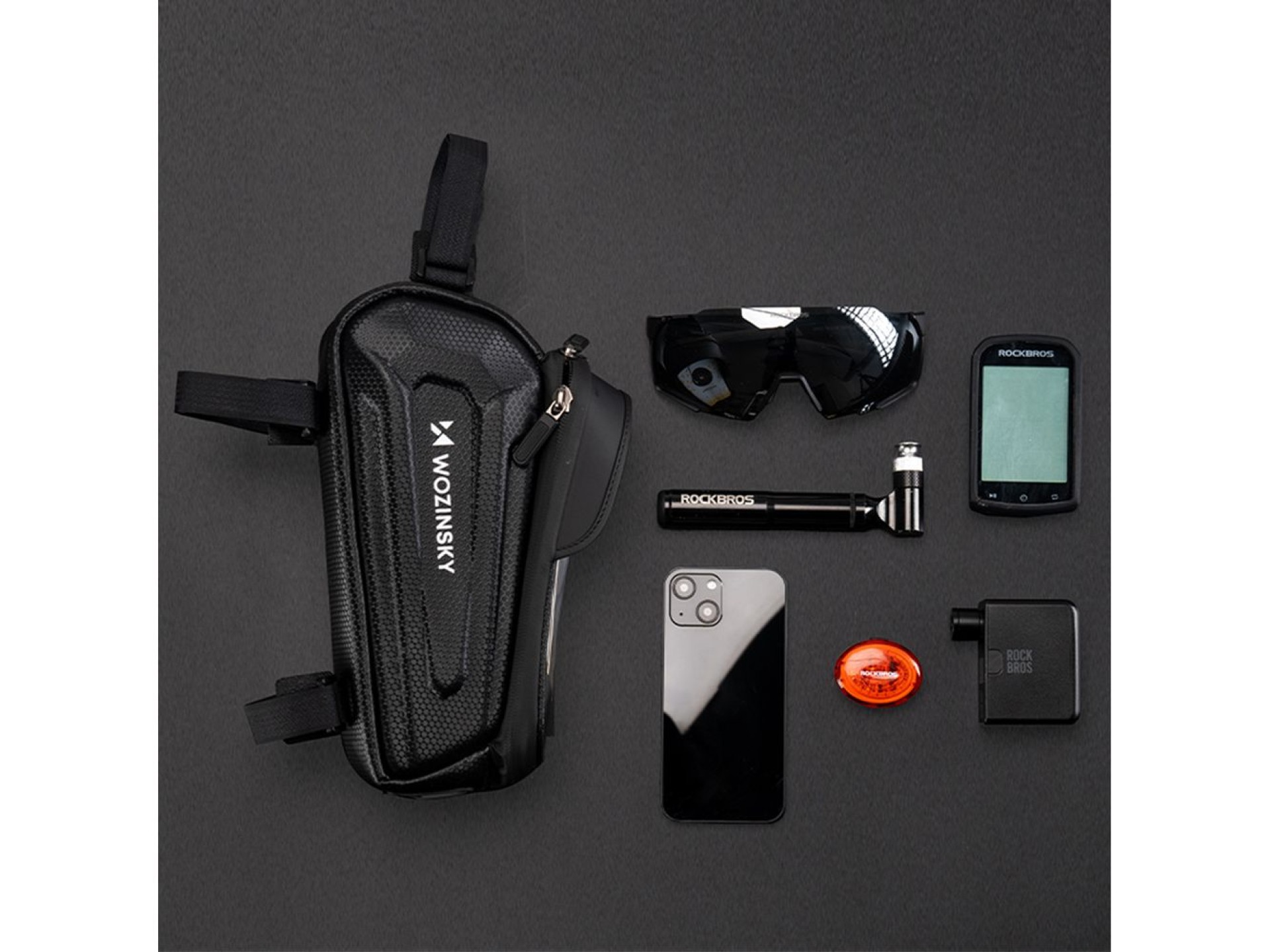 Bolsa para bicicleta Wozinsky para el cuadro, reforzada, con bolsillo para el teléfono, 1,7 l - negr