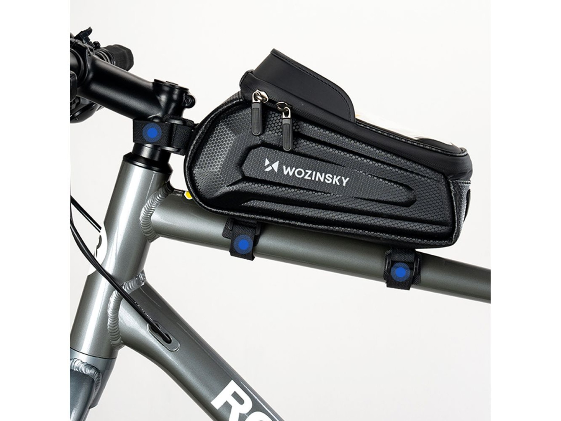 Bolsa para bicicleta Wozinsky para el cuadro, reforzada, con bolsillo para el teléfono, 1,7 l - negr