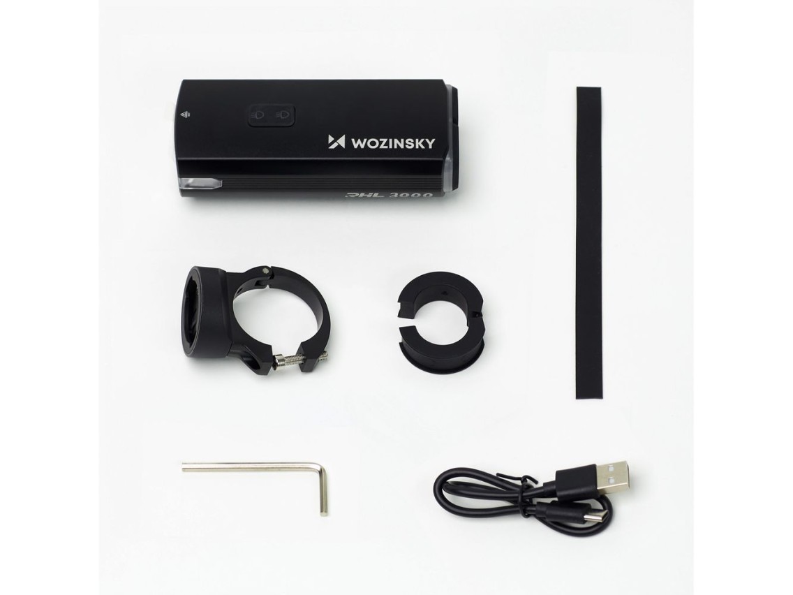 Wozinsky Front Bike Light + USB-C Cable (3000 lm) - Black