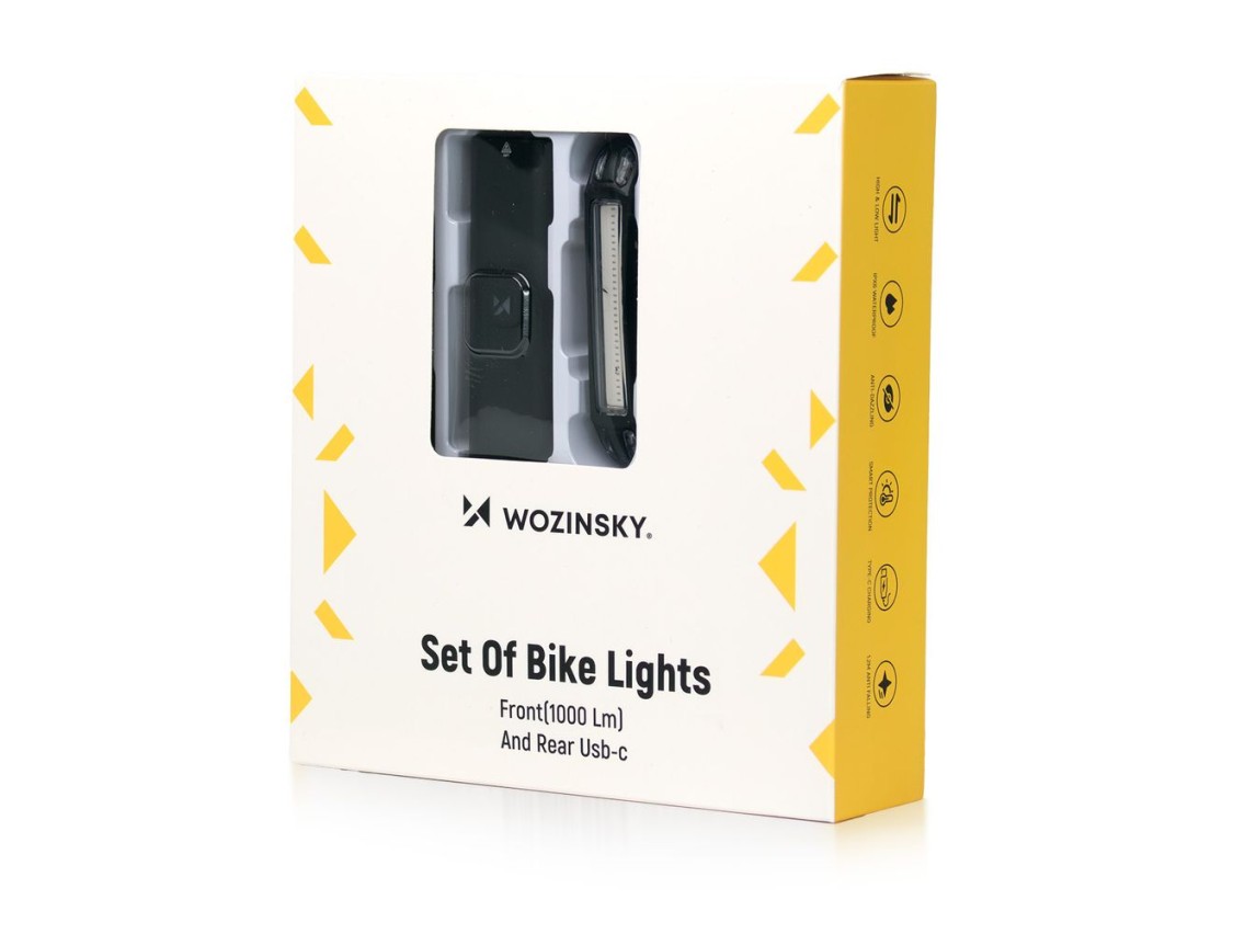 Juego de luces delanteras (1000 lm) y traseras USB-C para bicicleta Wozinsky WSBLB3 - Negro