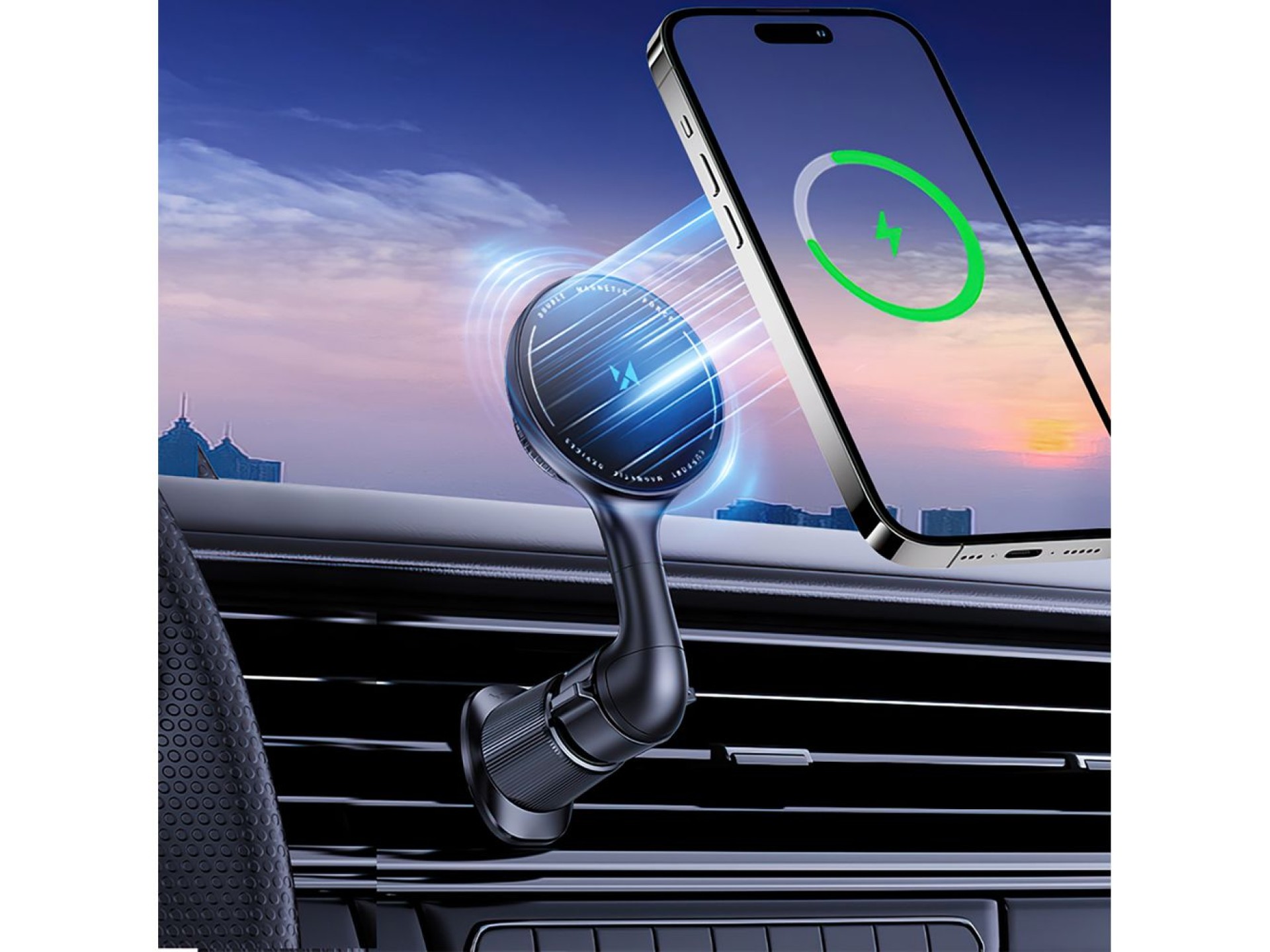 Suporte para carro Wozinsky WCT5-6S4Y com carregador indutivo Qi/MagSafe de 15 W para saída de ar -