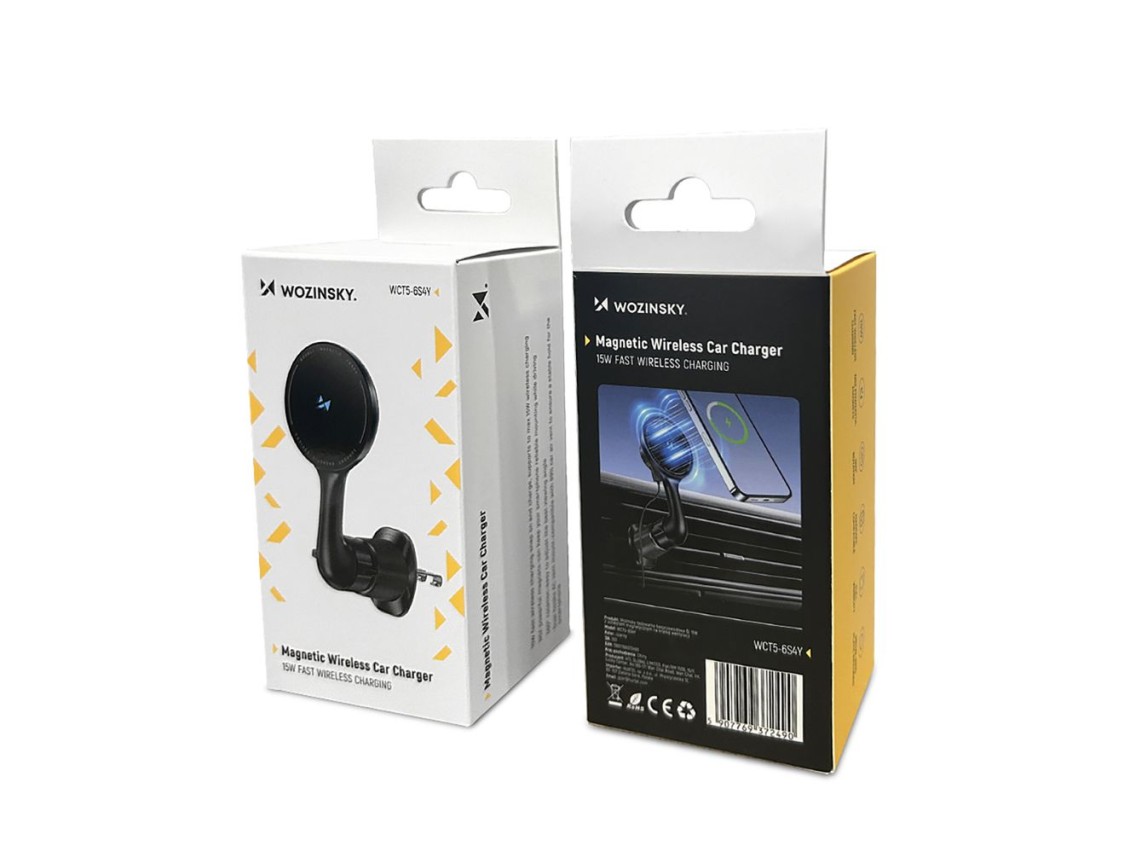 Suporte para carro Wozinsky WCT5-6S4Y com carregador indutivo Qi/MagSafe de 15 W para saída de ar -