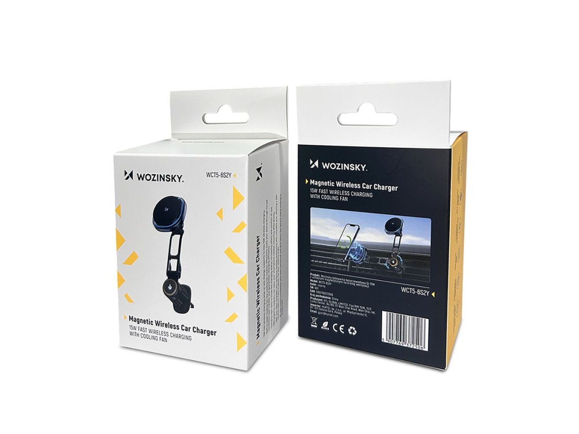 Wozinsky WCT5-6S2Y Car Holder with Qi/MagSafe 15W Wireless Charger and Air Vent Fan - Black