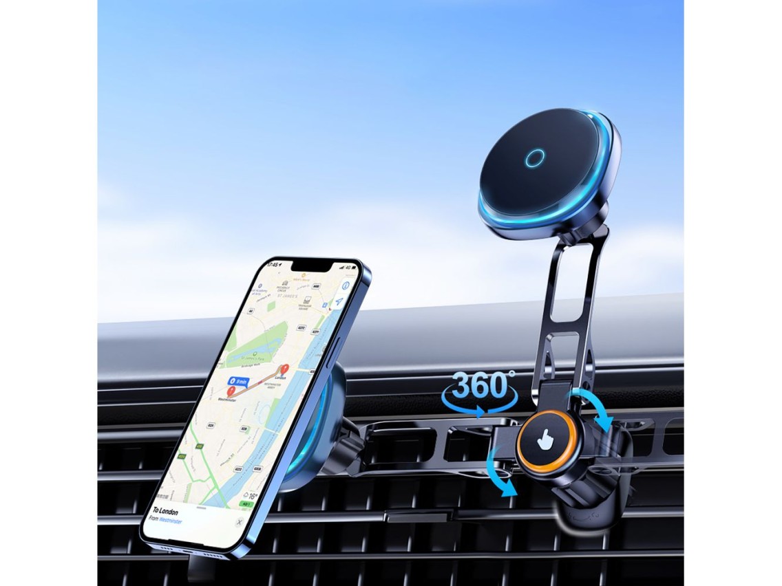 Wozinsky WCT5-6S2Y Car Holder with Qi/MagSafe 15W Wireless Charger and Air Vent Fan - Black