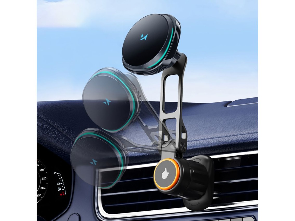 Wozinsky WCT5-6S2Y Car Holder with Qi/MagSafe 15W Wireless Charger and Air Vent Fan - Black