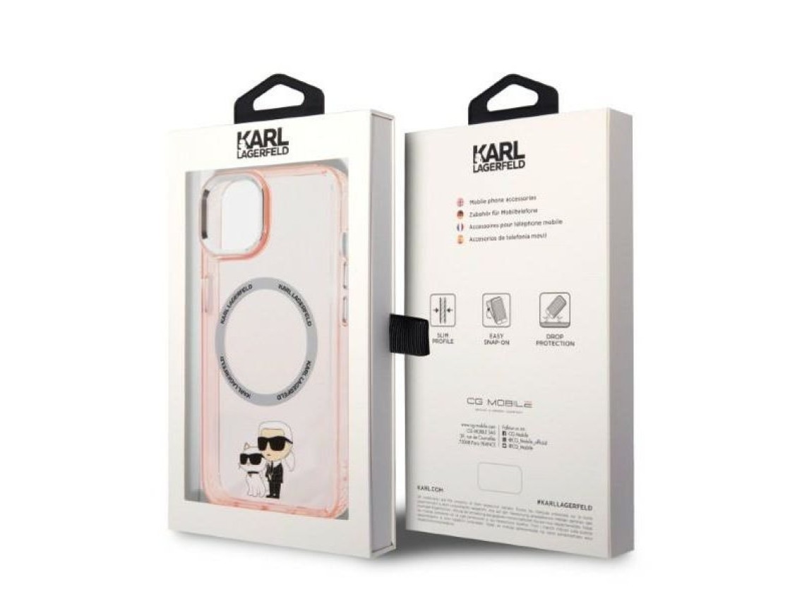 Funda rígida Karl Lagerfeld KLHMP14SHNKCIP para iPhone 14 de 6,1" rosa/rosa. Icónica funda Karl&Chou
