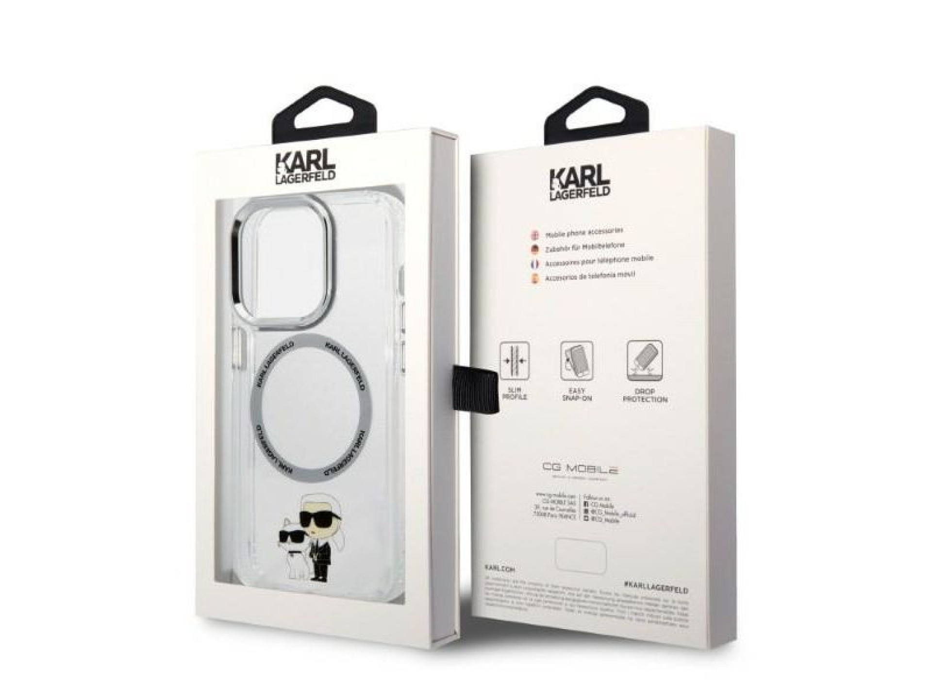Funda Karl&Choupette MagSafe icónica de Karl Lagerfeld para iPhone 14 Pro - transparente