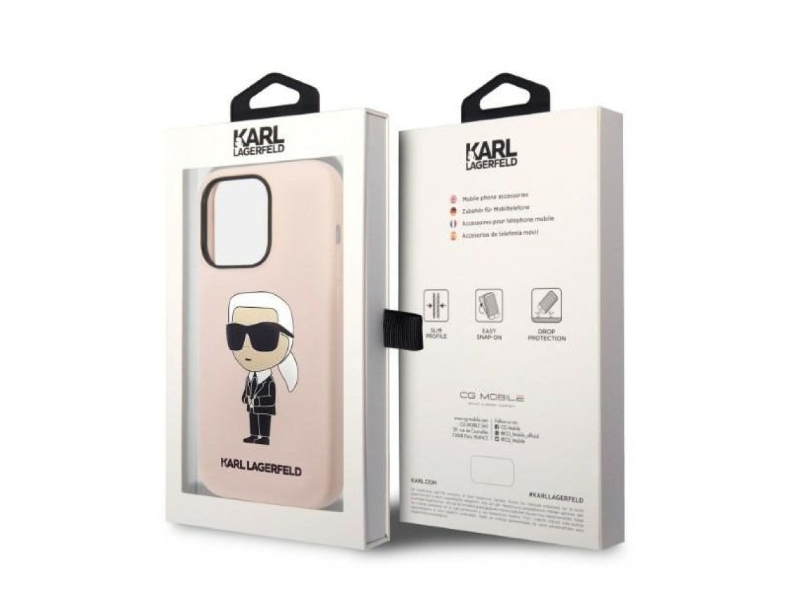 Capa Karl Lagerfeld Ikonik MagSafe de silicone para iPhone 14 Pro - rosa