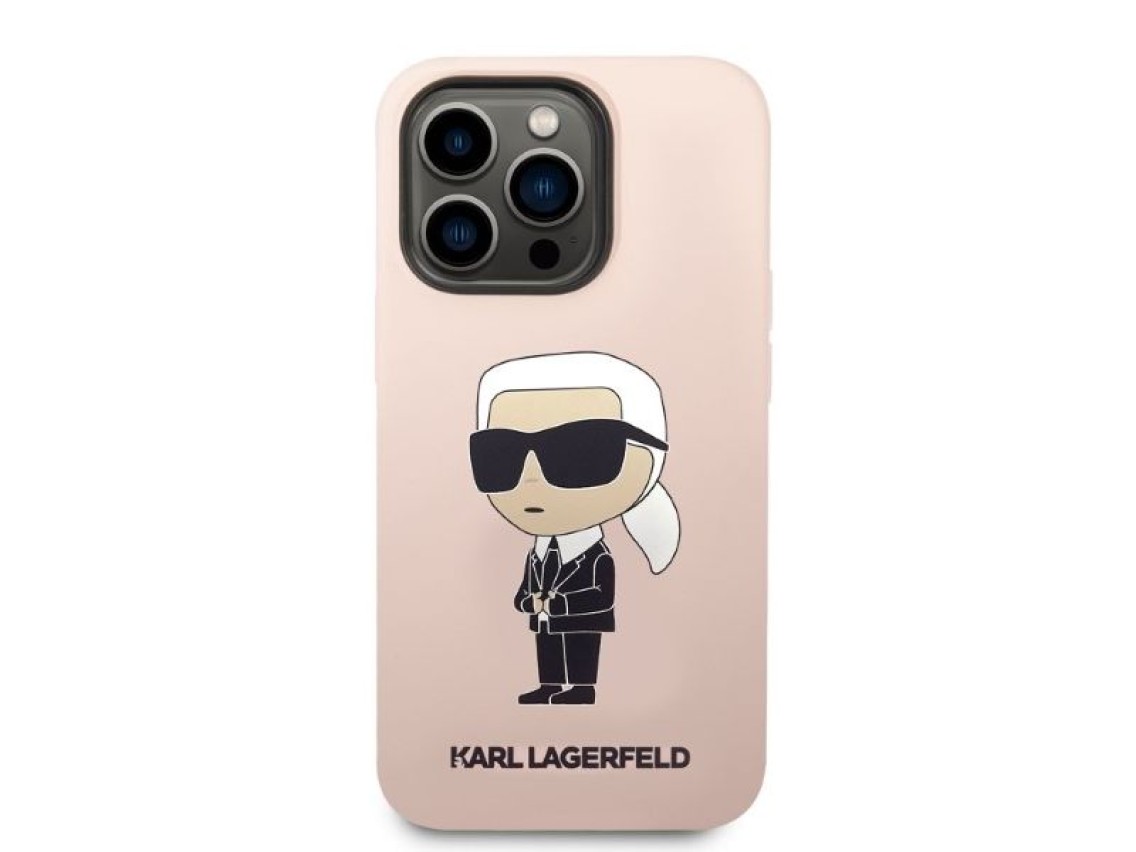 Capa Karl Lagerfeld Ikonik MagSafe de silicone para iPhone 14 Pro Max - rosa