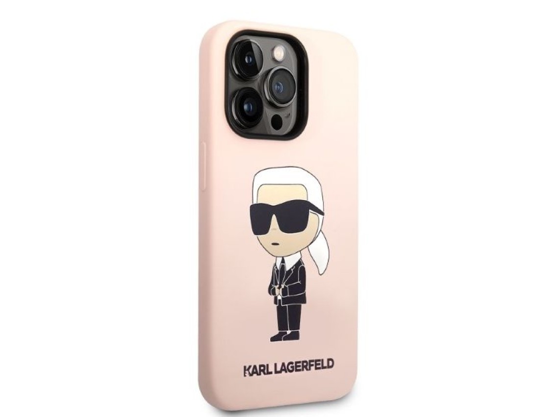 Capa Karl Lagerfeld Ikonik MagSafe de silicone para iPhone 14 Pro Max - rosa