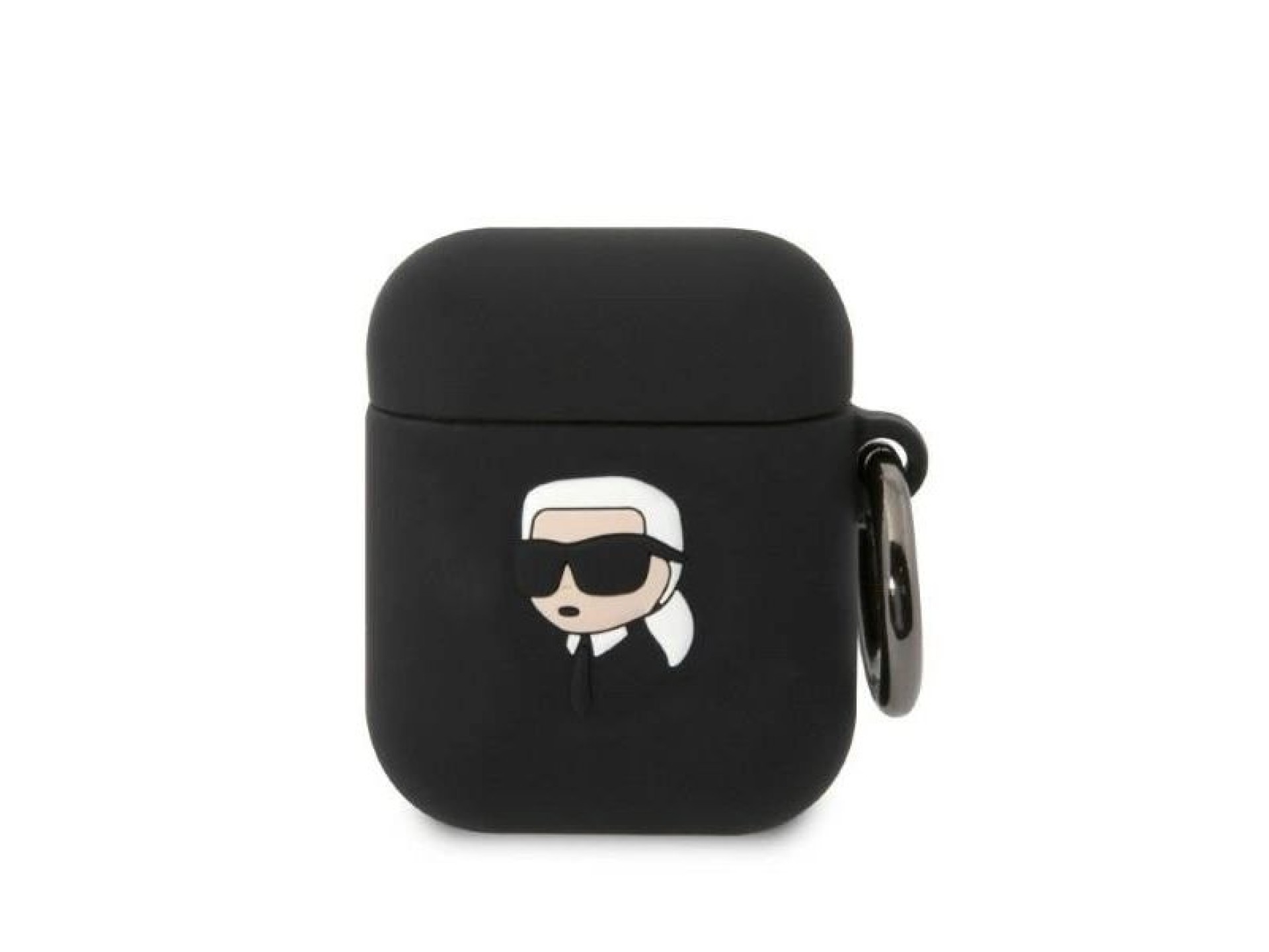 Capa para AirPods 1/2 Karl Lagerfeld KLA2RUNIKK preta/preta em silicone com a cabeça de Karl em 3D