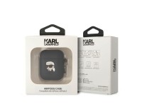 Capa para AirPods 1/2 Karl Lagerfeld KLA2RUNIKK preta/preta em silicone com a cabeça de Karl em 3D Capa para AirPods 1/2 Karl Lagerfeld KLA2RUNIKK preta/preta em silicone com a cabeça de Karl em 3D