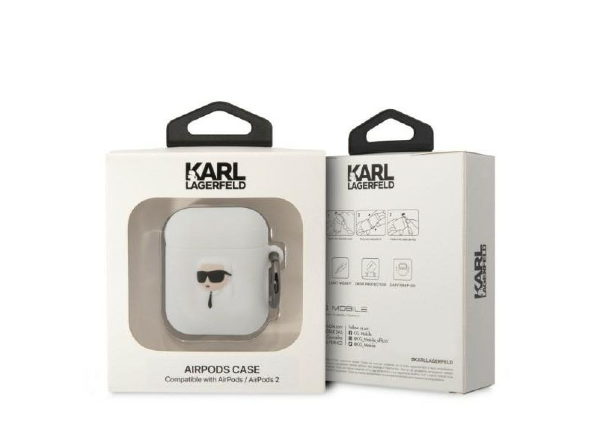 Karl Lagerfeld KLA2RUNIKH Capa para AirPods 1/2 branca/silicone branco Karl Head 3D