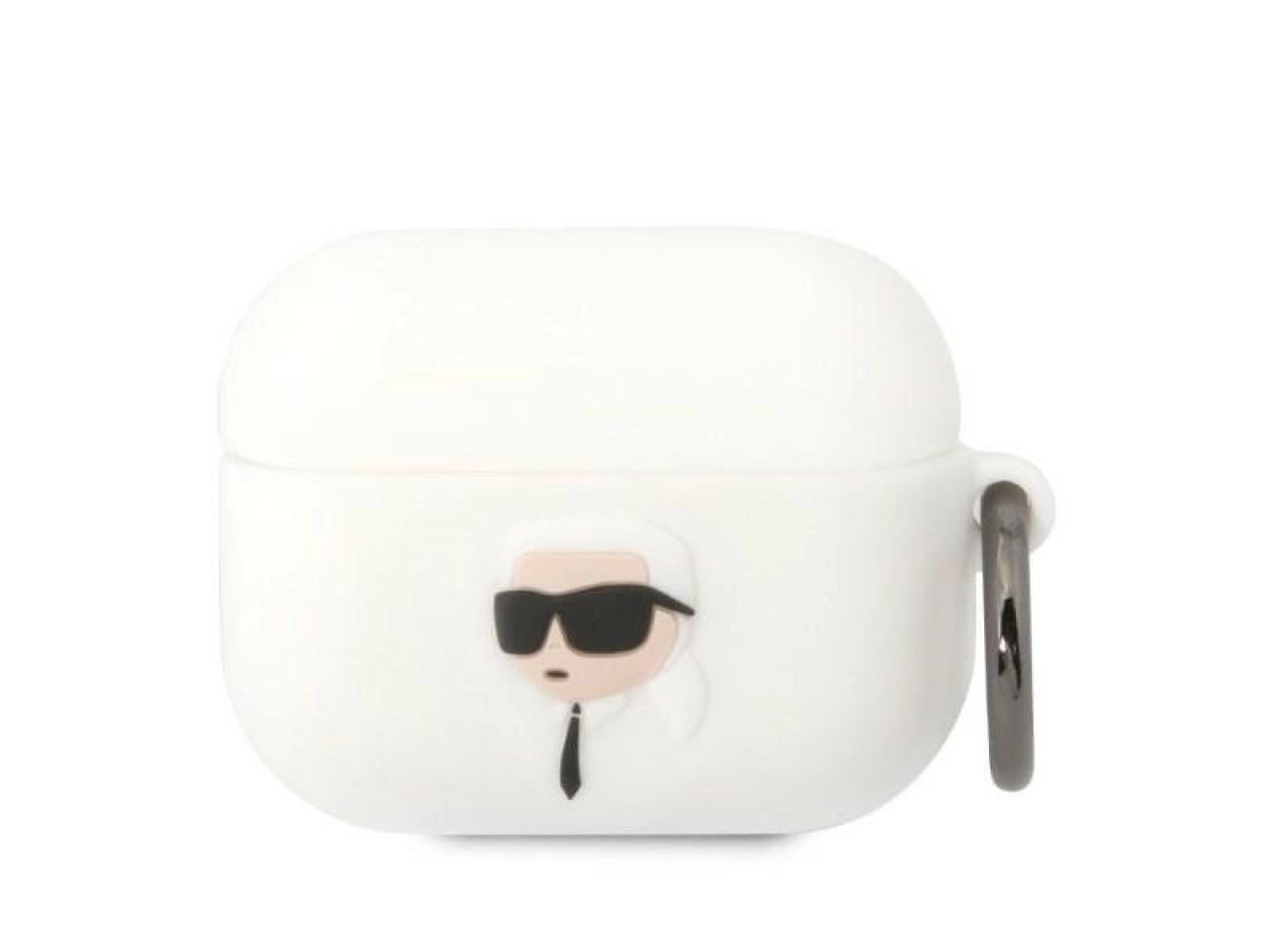 Capa para AirPods Pro Karl Lagerfeld KLAPRUNIKH branca/silicone branca com a cabeça de Karl em 3D