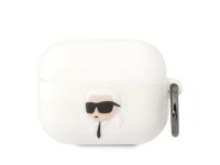 Capa para AirPods Pro Karl Lagerfeld KLAPRUNIKH branca/silicone branca com a cabeça de Karl em 3D Capa para AirPods Pro Karl Lagerfeld KLAPRUNIKH branca/silicone branca com a cabeça de Karl em 3D