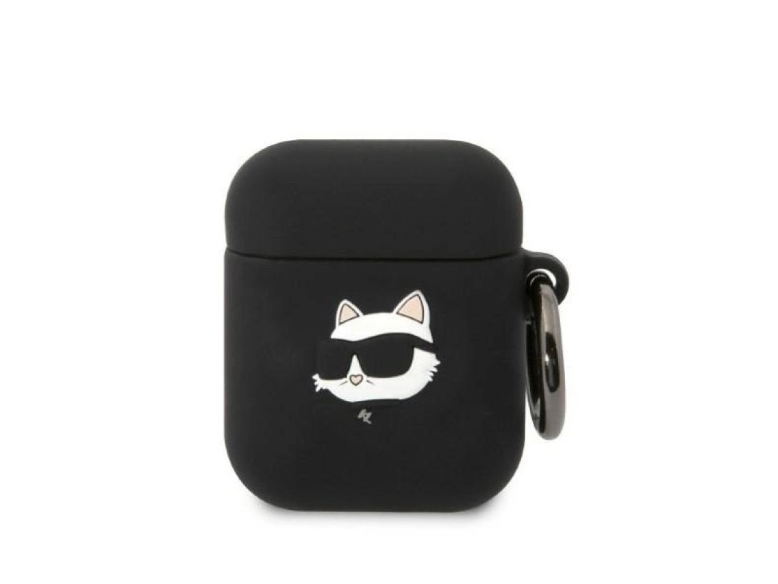Funda Karl Lagerfeld KLA2RUNCHK para AirPods 1/2, color negro/negro, de silicona, modelo Choupette H
