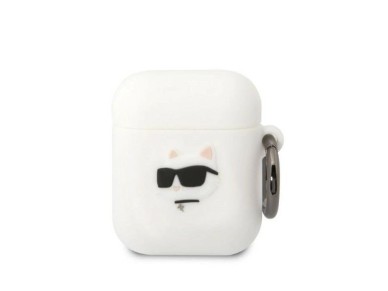 Karl Lagerfeld KLA2RUNCHH Capa para AirPods 1/2 branca/branca Silicone Choupette Head 3D